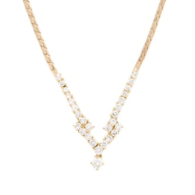 Gold and Diamond V Design Necklace