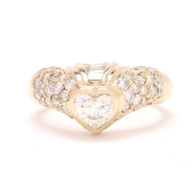 Gold and Diamond Heart Motif Ring