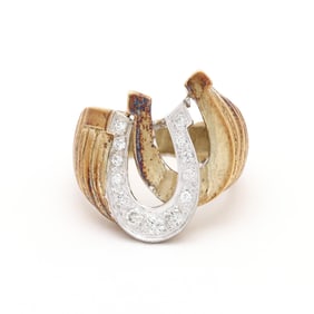 Gent's Bi-Color Gold and Diamond Horseshoe Motif Ring