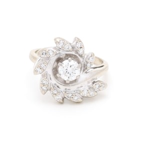 White Gold and Diamond Swirl Motif Ring