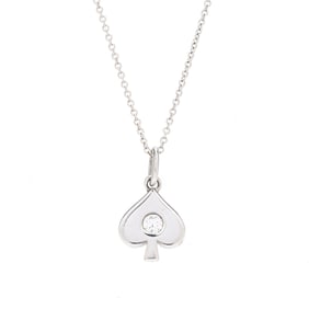 White Gold and Diamond Spade Pendant Necklace, Hearts on Fire