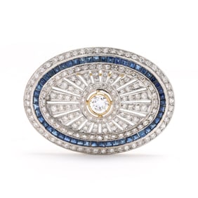 Bi-Color Gold, Diamond, and Sapphire Brooch