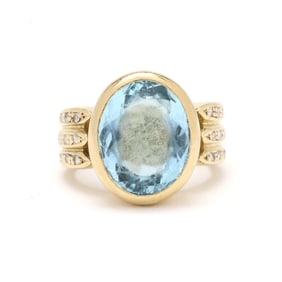 Gold, Blue Topaz, and Diamond Ring