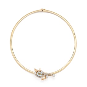 Omega Necklace with Bi-Color Gold, Aquamarine, and Diamond Slide