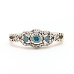 White Gold and Diamond Three-Stone Ring