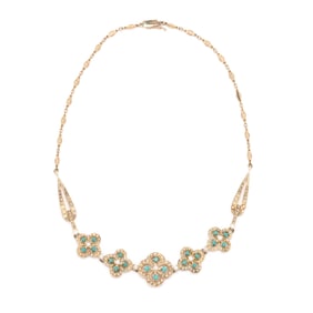 Gold, Turquoise, and Pearl Necklace