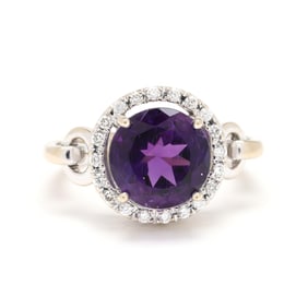White Gold, Amethyst, and Diamond Ring