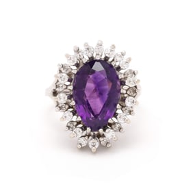 White Gold, Amethyst, and Diamond Ring