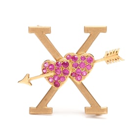 Gold and Ruby 'X' Motif Brooch