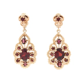 Gold and Garnet Drop Earrings