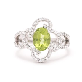 White Gold, Peridot, and Diamond Ring