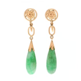 Gold and Jadeite Jade Dangle Earrings