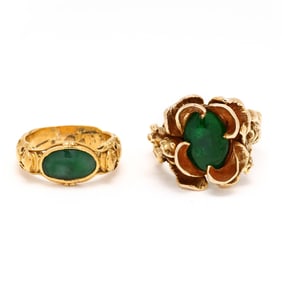 Two Vintage Gold and Hardstone Rings
