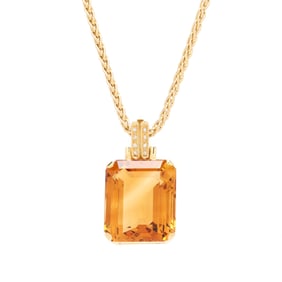 Gold, Citrine, and Diamond Pendant Necklace