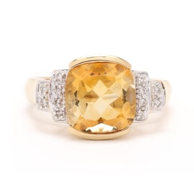 Gold, Citrine, and Diamond Ring
