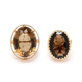 Gold and Smoky Quartz Ring and Pendant / Brooch