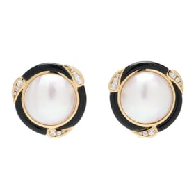 Gold, Enamel, and Mabé Pearl Earrings