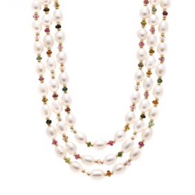 Gold, Pearl, and Multi-Gemstone Necklace