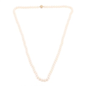 Single Strand Pearl Necklace with Gold and Diamond Clasp
