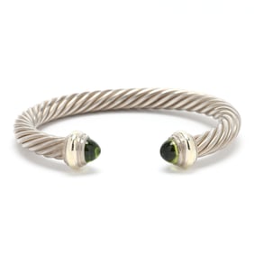 Sterling Silver, Gold, and Peridot Cable Cuff Bracelet, David Yurman
