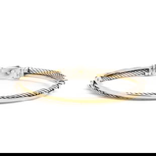 Sterling Silver and Gold  Crossover  Bangle Bracelet, David Yurman: Sterling Silver and Gold Crossover Bangle Bracelet, David Yurmanthe bangle bracelet with silver cable motif and polished yellow gold crossover bar, completed with a box clasp with gold DY logo to top,