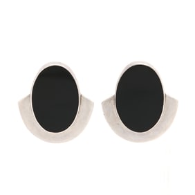 Sterling Silver and Obsidian Earrings, Mexico