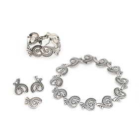 Modernist Silver Jewelry Suite, Los Castillo
