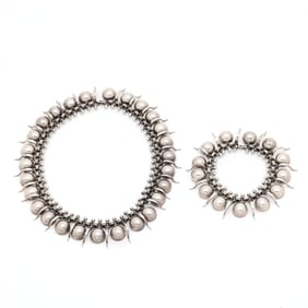Sterling Silver Modernist Necklace and Bracelet, Mexico