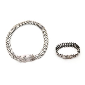 Sterling Silver Fish Motif Necklace and Bracelet, Mexico