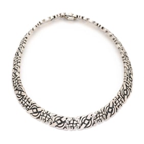 Sterling Silver Choker Necklace with Pre-Columbian Style Geometric Motifs, Mexico