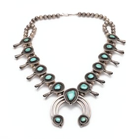 Southwestern Silver and Turquoise Squash Blossom Necklace