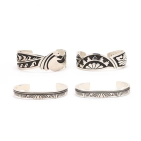 Four Navajo Sterling Silver Cuff Bracelets, signed