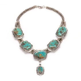 Navajo Sterling Silver and Turquoise Necklace, Bennie Ration