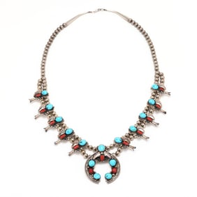 Southwestern Sterling Silver Squash Blossom Necklace, signed