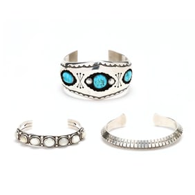 Three Silver Southwestern Bangle Bracelets