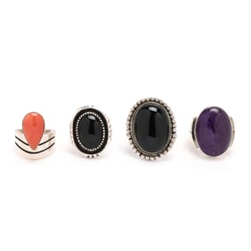 Four Southwestern Silver and Gem-Set Rings