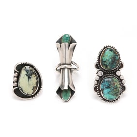Three Southwestern Silver and Gem-Set Rings