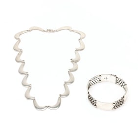 A Sterling Silver Necklace and Bracelet, Georg Jensen
