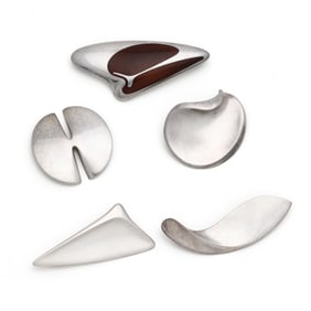 Five Modernist Sterling Silver Brooches, Georg Jensen