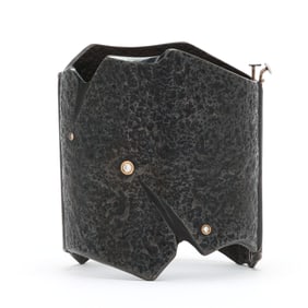 Textured Steel, Gold, and Diamond Wide Cuff Bracelet, Jaclyn Davidson