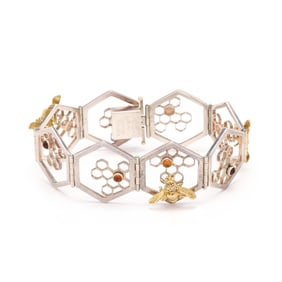 Sterling Silver, Gold, and Citrine Honey Bee Motif Bracelet, Shirley Taylor Marriot
