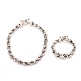 Sterling Silver Rope Twist Necklace and Bracelet
