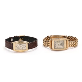 Two Gold-Filled Art Deco Watches, Gruen and Bulova
