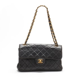 Black Leather Double Flap Handbag, Chanel