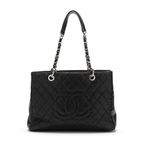 Black Leather Grand Shopping Tote Bag, Chanel