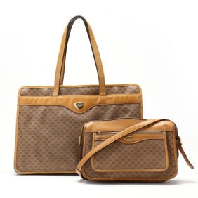 A Canvas and Leather Tote Bag and Shoulder Bag, Gucci