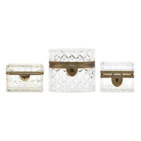 Three Cut Glass and Ormolu Jewelry Caskets