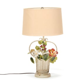 Vintage Tole Flower Basket Table Lamp