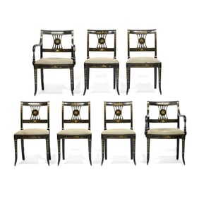 Seven Regency Style Chinoiserie Dining Chairs