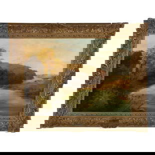 H. Larpent Roberts (English, 1830-1890), The Winding River: H. Larpent Roberts (English, 1830-1890), The Winding Riveroil on canvas (lined), 1861, signed and dated at lower right, presented in an antique giltwood frame with gallery plaque affixed at lower cent
